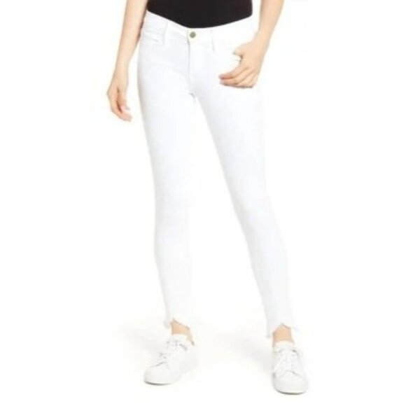 Frame Jeans Women 25 White Blanc Denim Le High Skinny Chewed Ankle Hem‎ - Picture 1 of 13